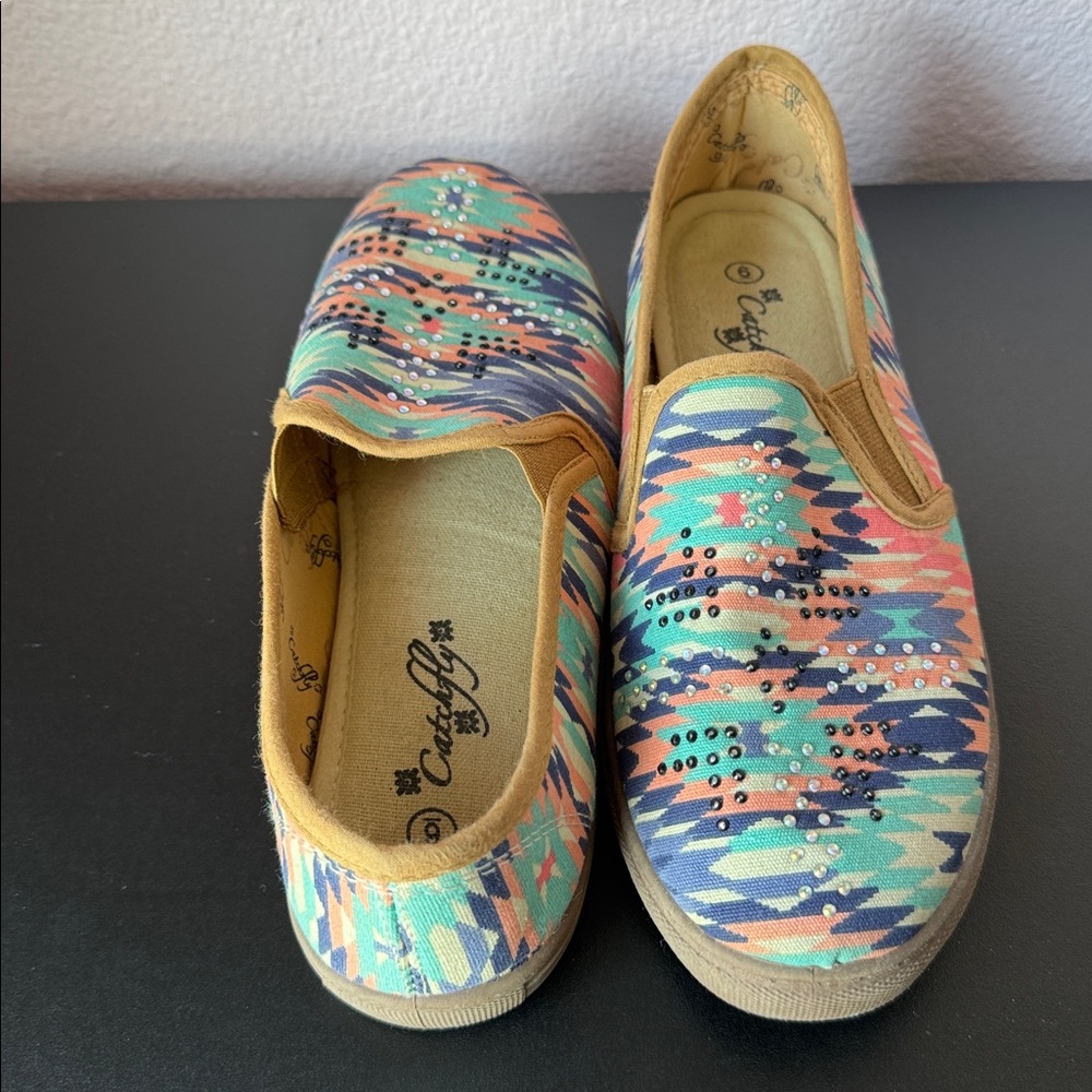 Colorful, Casual-print, Canvas Slip-On Loafers